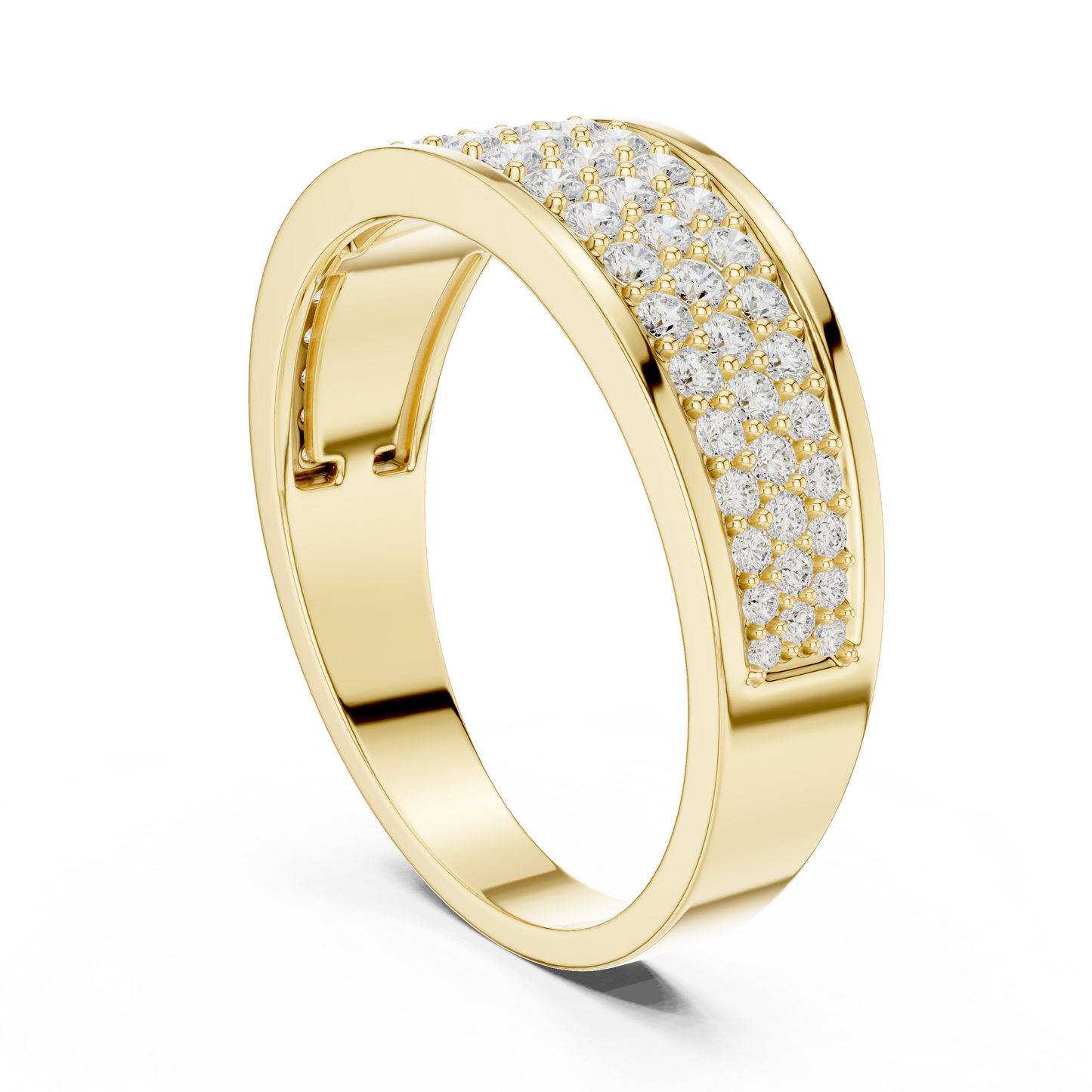 Yellow Gold 3-Row Diamond Eternity Band | 0.93CTW Full Pave Wedding Ring
