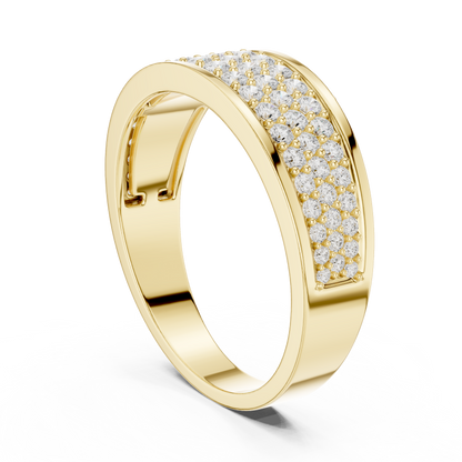 Yellow Gold 3-Row Diamond Eternity Band | 0.93CTW Full Pave Wedding Ring