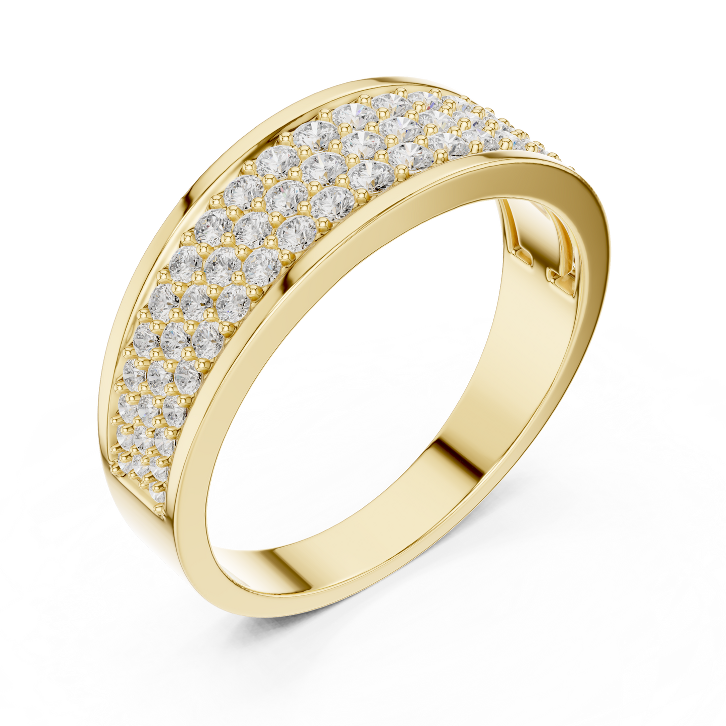 Yellow Gold 3-Row Diamond Eternity Band | 0.93CTW Full Pave Wedding Ring