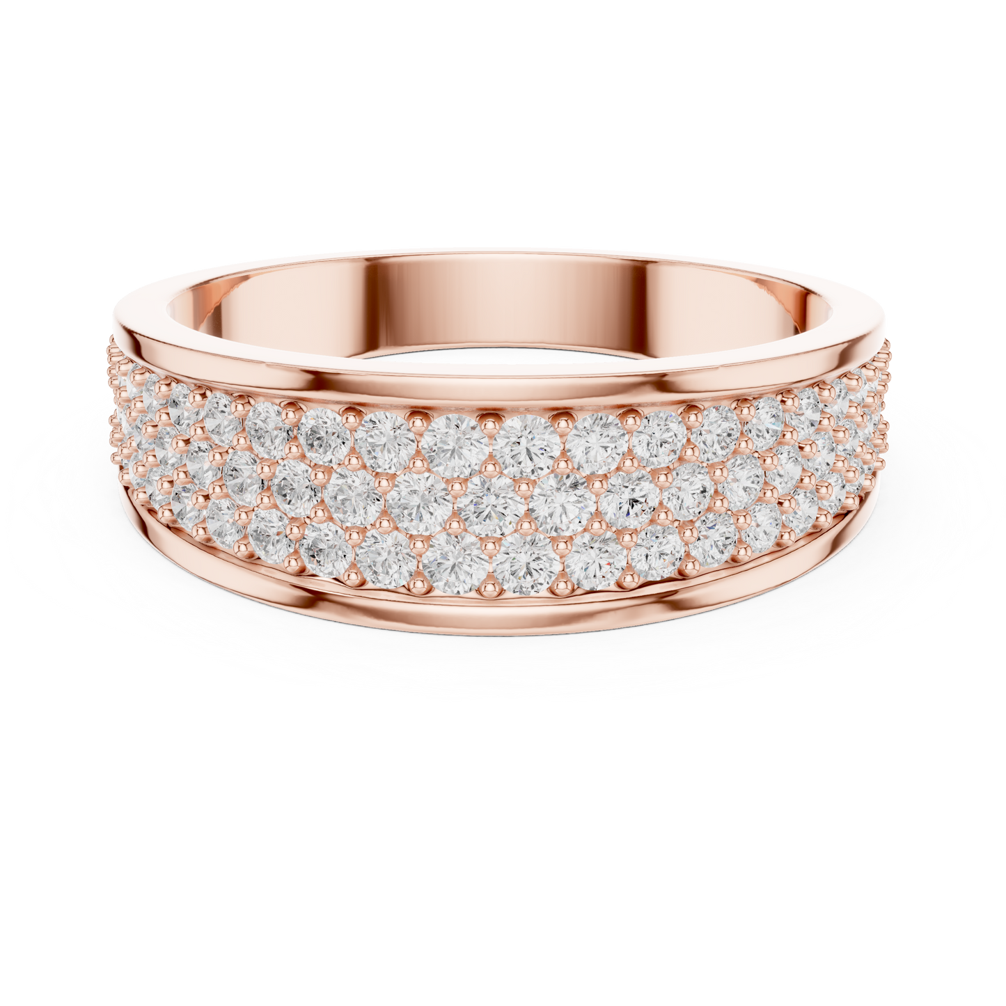 Yellow Gold 3-Row Diamond Eternity Band | 0.93CTW Full Pave Wedding Ring