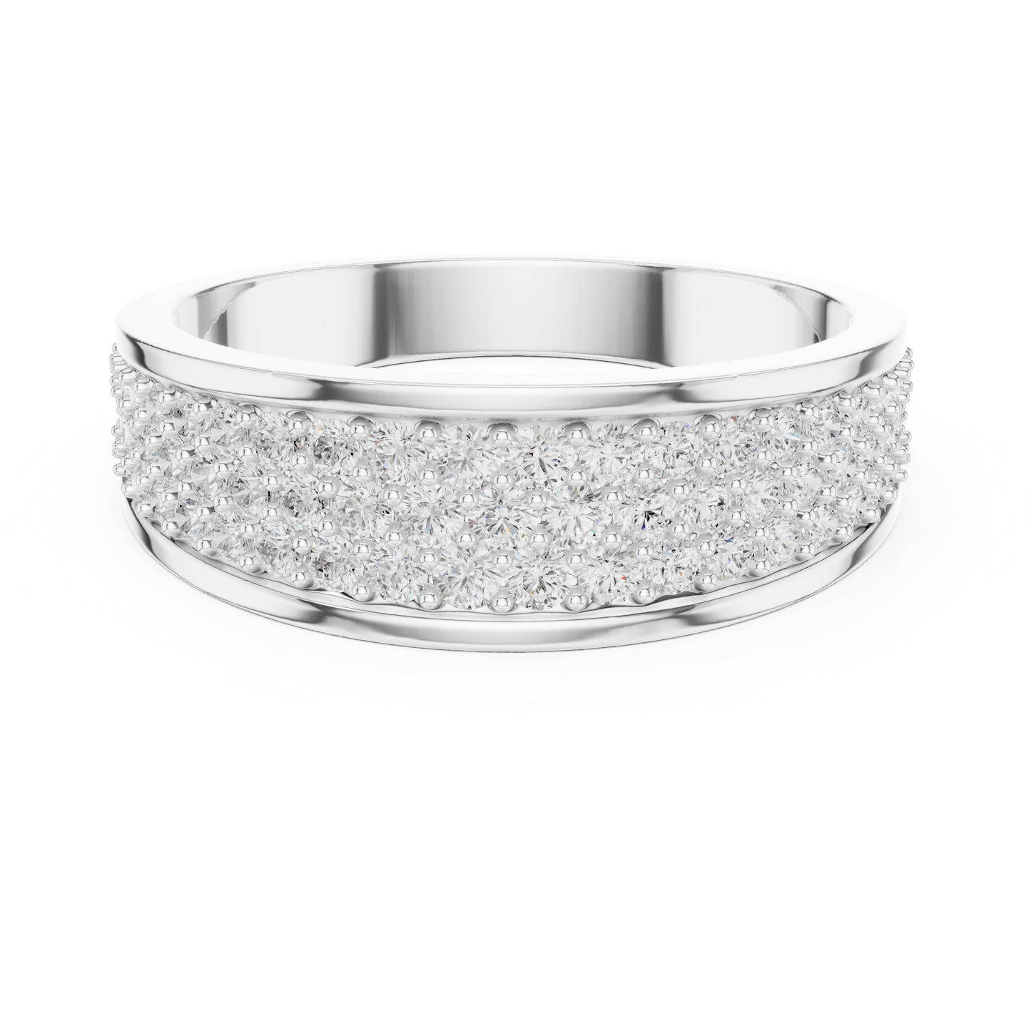 Yellow Gold 3-Row Diamond Eternity Band | 0.93CTW Full Pave Wedding Ring