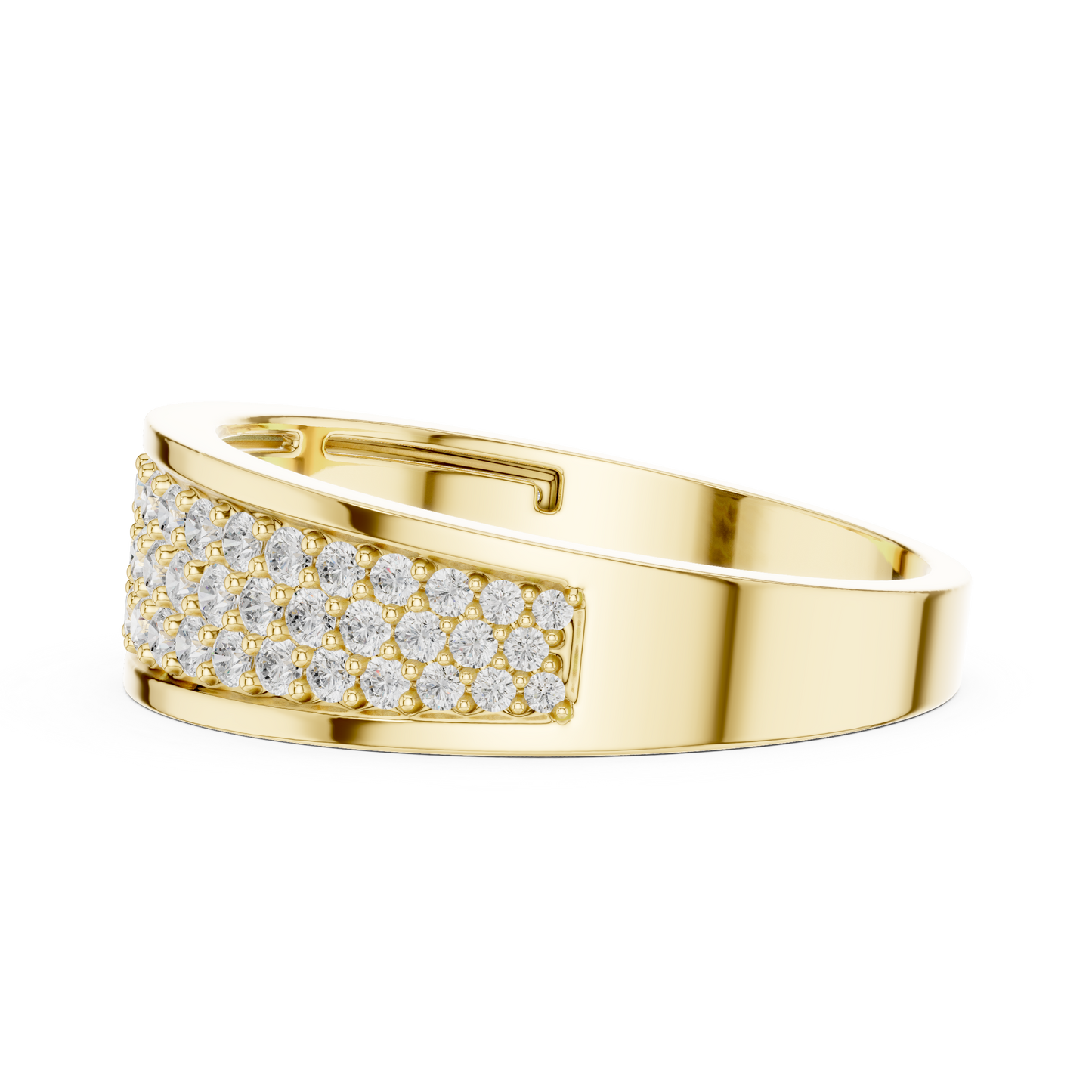 Yellow Gold 3-Row Diamond Eternity Band | 0.93CTW Full Pave Wedding Ring