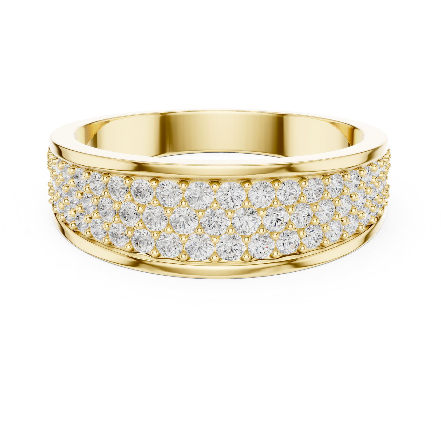 Yellow Gold 3-Row Diamond Eternity Band | 0.93CTW Full Pave Wedding Ring