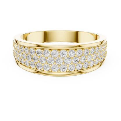 Yellow Gold 3-Row Diamond Eternity Band | 0.93CTW Full Pave Wedding Ring