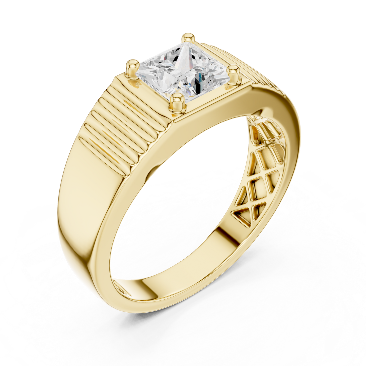 Yellow Gold Princess Cut Diamond Solitaire Band - 0.78CTW
