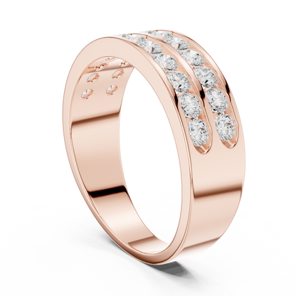 Yellow Gold Double Row Channel Set Diamond Wedding Ring 1.32CTW