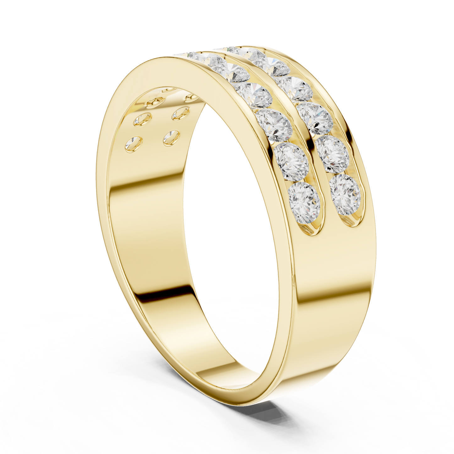 Yellow Gold Double Row Channel Set Diamond Wedding Ring 1.32CTW