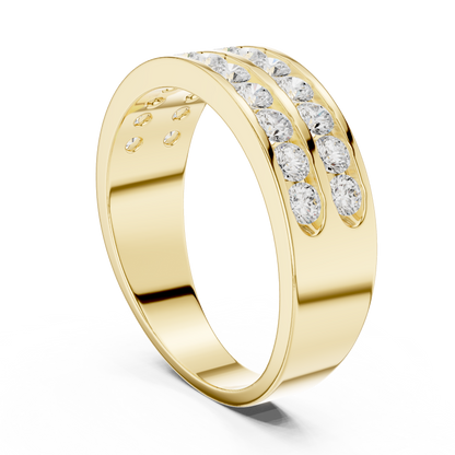 Yellow Gold Double Row Channel Set Diamond Wedding Ring 1.32CTW