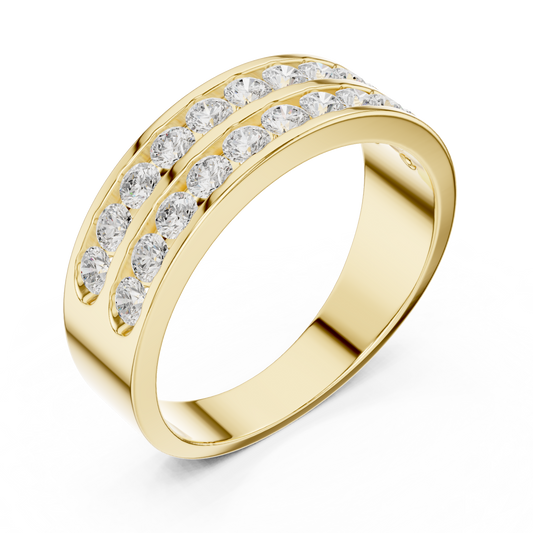Yellow Gold Double Row Channel Set Diamond Wedding Ring 1.32CTW