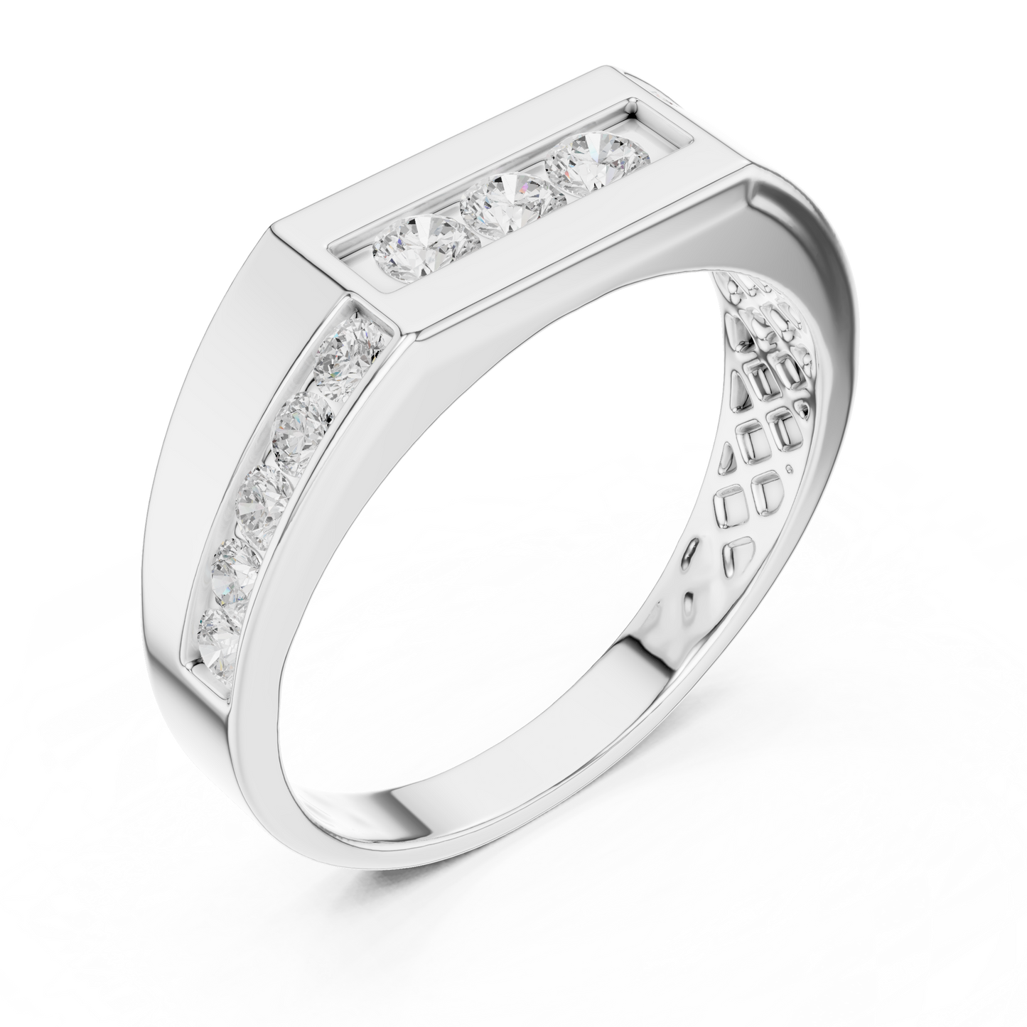 White Gold 3-Stone Diamond Band | 0.55CTW Channel Set Geometric Ring