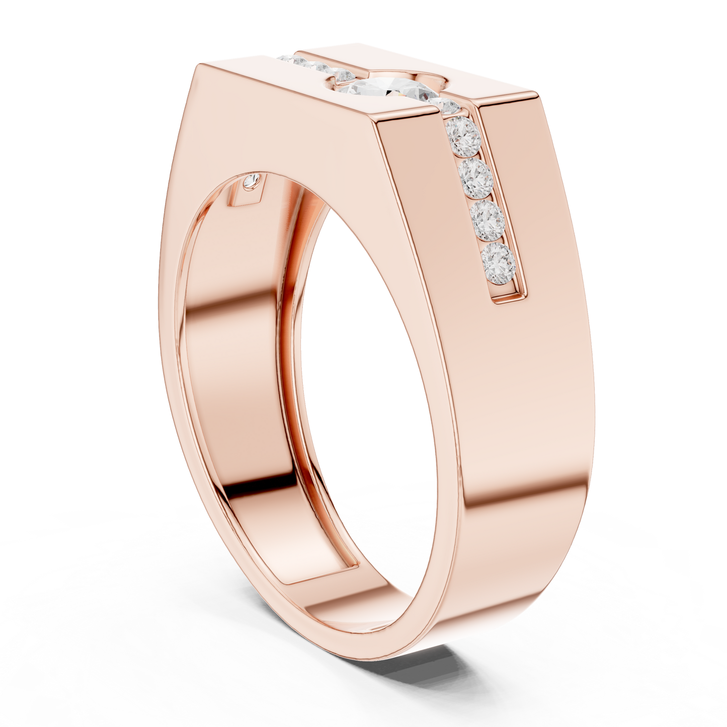 Yellow Gold Round Diamond Solitaire Ring - 0.68CTW Octagonal Statement Band