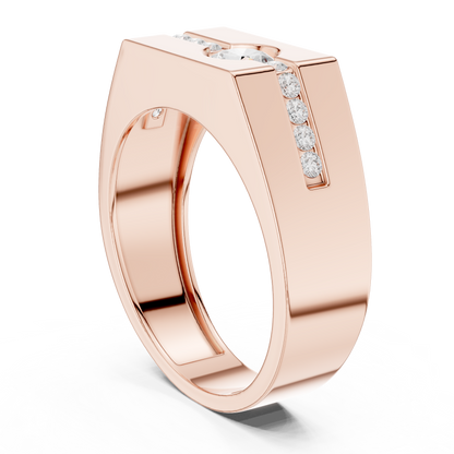 Yellow Gold Round Diamond Solitaire Ring - 0.68CTW Octagonal Statement Band