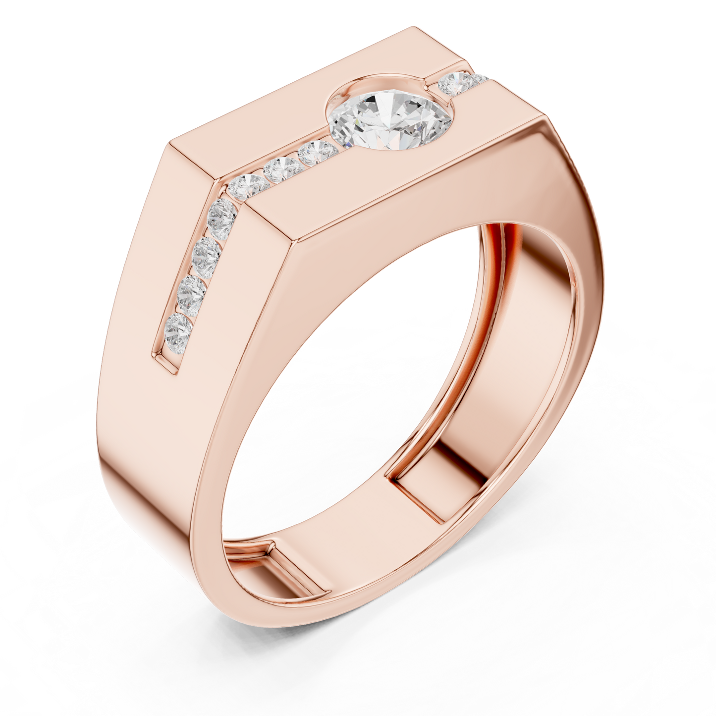 Yellow Gold Round Diamond Solitaire Ring - 0.68CTW Octagonal Statement Band