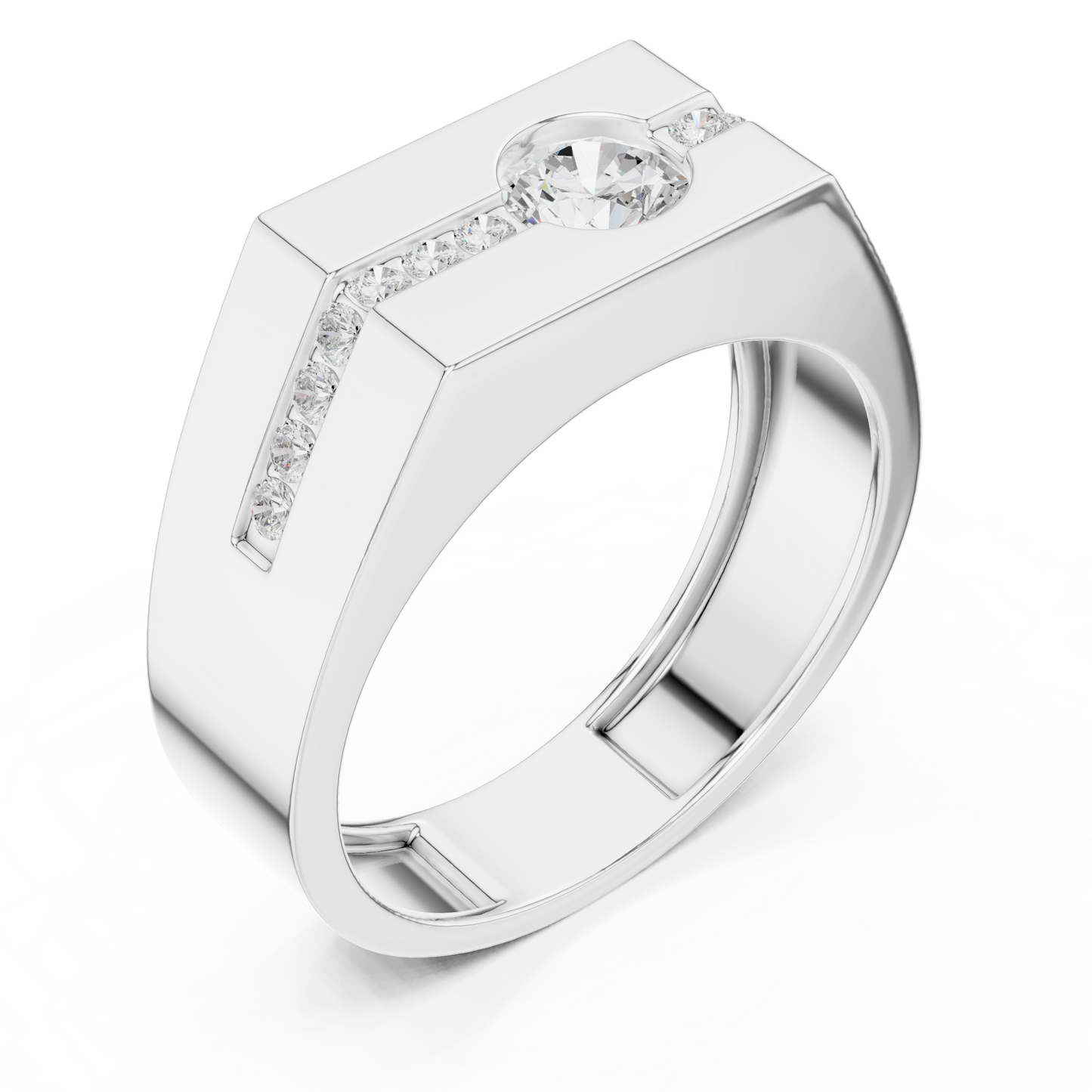 Yellow Gold Round Diamond Solitaire Ring - 0.68CTW Octagonal Statement Band