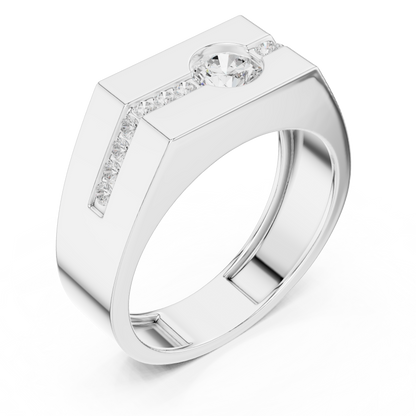 Yellow Gold Round Diamond Solitaire Ring - 0.68CTW Octagonal Statement Band