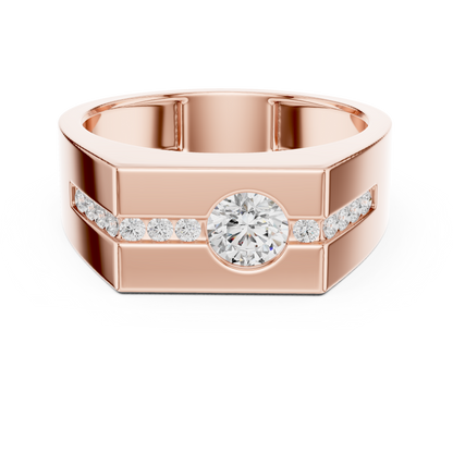 Yellow Gold Round Diamond Solitaire Ring - 0.68CTW Octagonal Statement Band