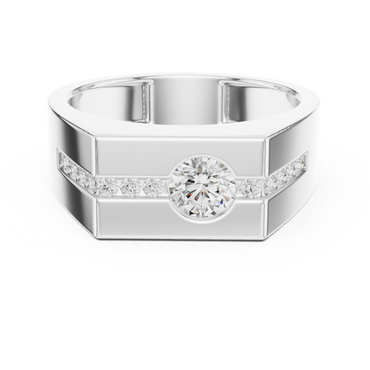 Yellow Gold Round Diamond Solitaire Ring - 0.68CTW Octagonal Statement Band
