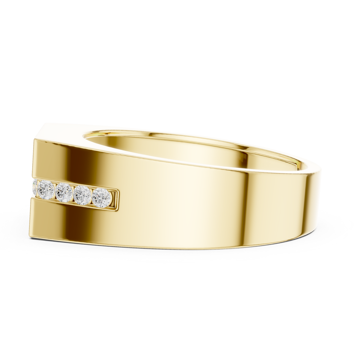 Yellow Gold Round Diamond Solitaire Ring - 0.68CTW Octagonal Statement Band