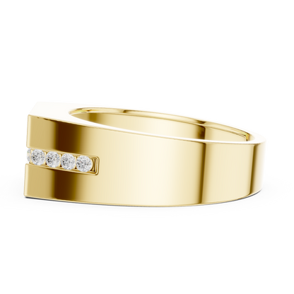Yellow Gold Round Diamond Solitaire Ring - 0.68CTW Octagonal Statement Band