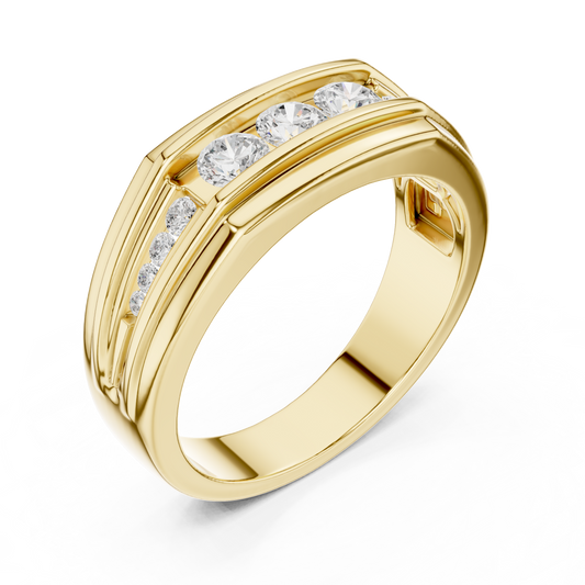 Yellow Gold Graduating Diamond Band - 0.59CTW Channel Set Statement Ring