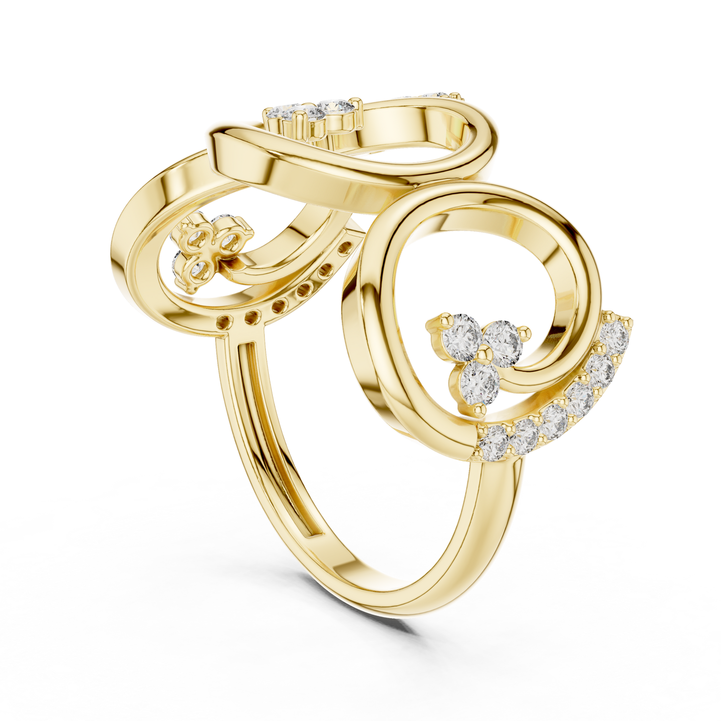 0.30ctw Wide Geometric Diamond Open Ring | Gold Statement Band