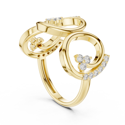 0.30ctw Wide Geometric Diamond Open Ring | Gold Statement Band