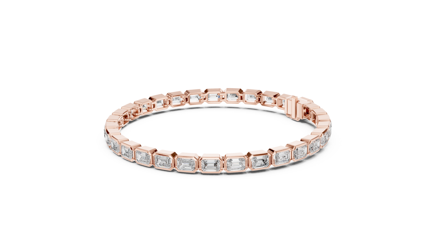 9.3CTW Emerald Cut East-West Bezel Diamond Bracelet | Solid Gold