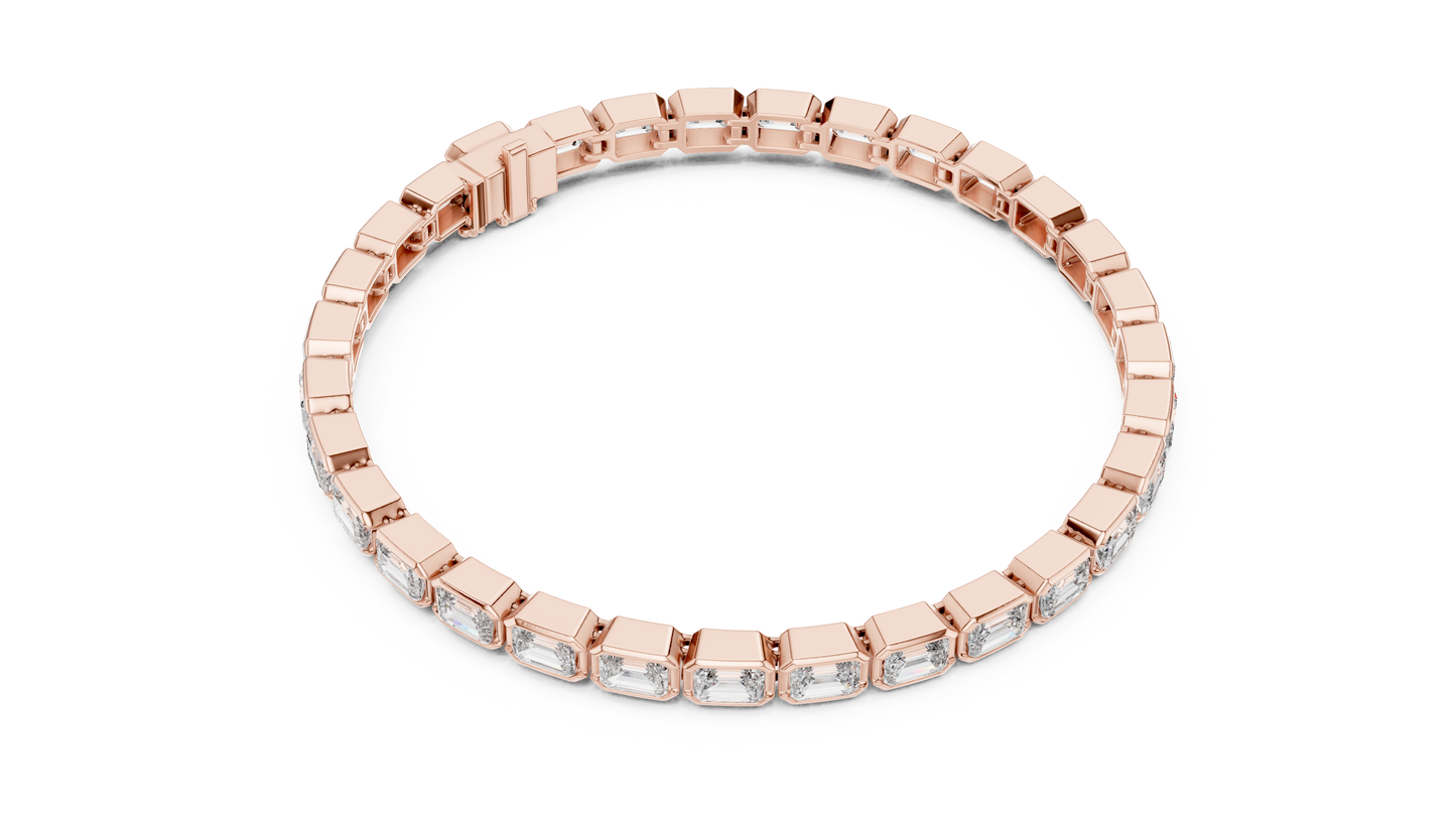9.3CTW Emerald Cut East-West Bezel Diamond Bracelet | Solid Gold