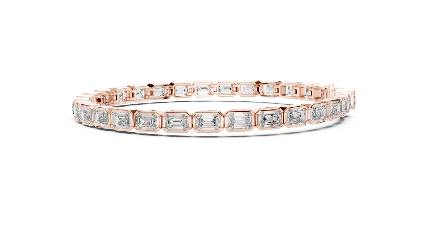 9.3CTW Emerald Cut East-West Bezel Diamond Bracelet | Solid Gold
