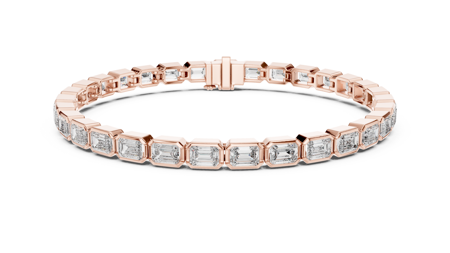 9.3CTW Emerald Cut East-West Bezel Diamond Bracelet | Solid Gold