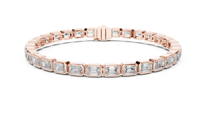 9.3CTW Emerald Cut East-West Bezel Diamond Bracelet | Solid Gold