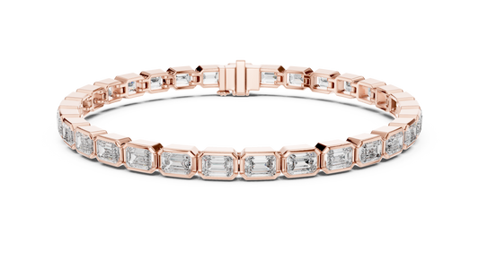 9.3CTW Emerald Cut East-West Bezel Diamond Bracelet | Solid Gold