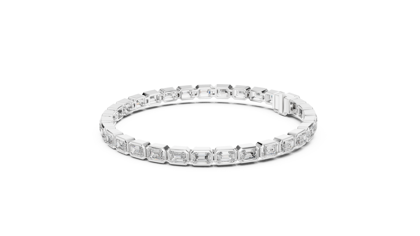 9.3CTW Emerald Cut East-West Bezel Diamond Bracelet | Solid Gold