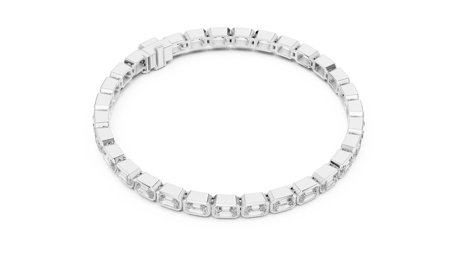9.3CTW Emerald Cut East-West Bezel Diamond Bracelet | Solid Gold
