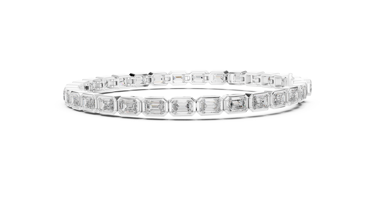 9.3CTW Emerald Cut East-West Bezel Diamond Bracelet | Solid Gold