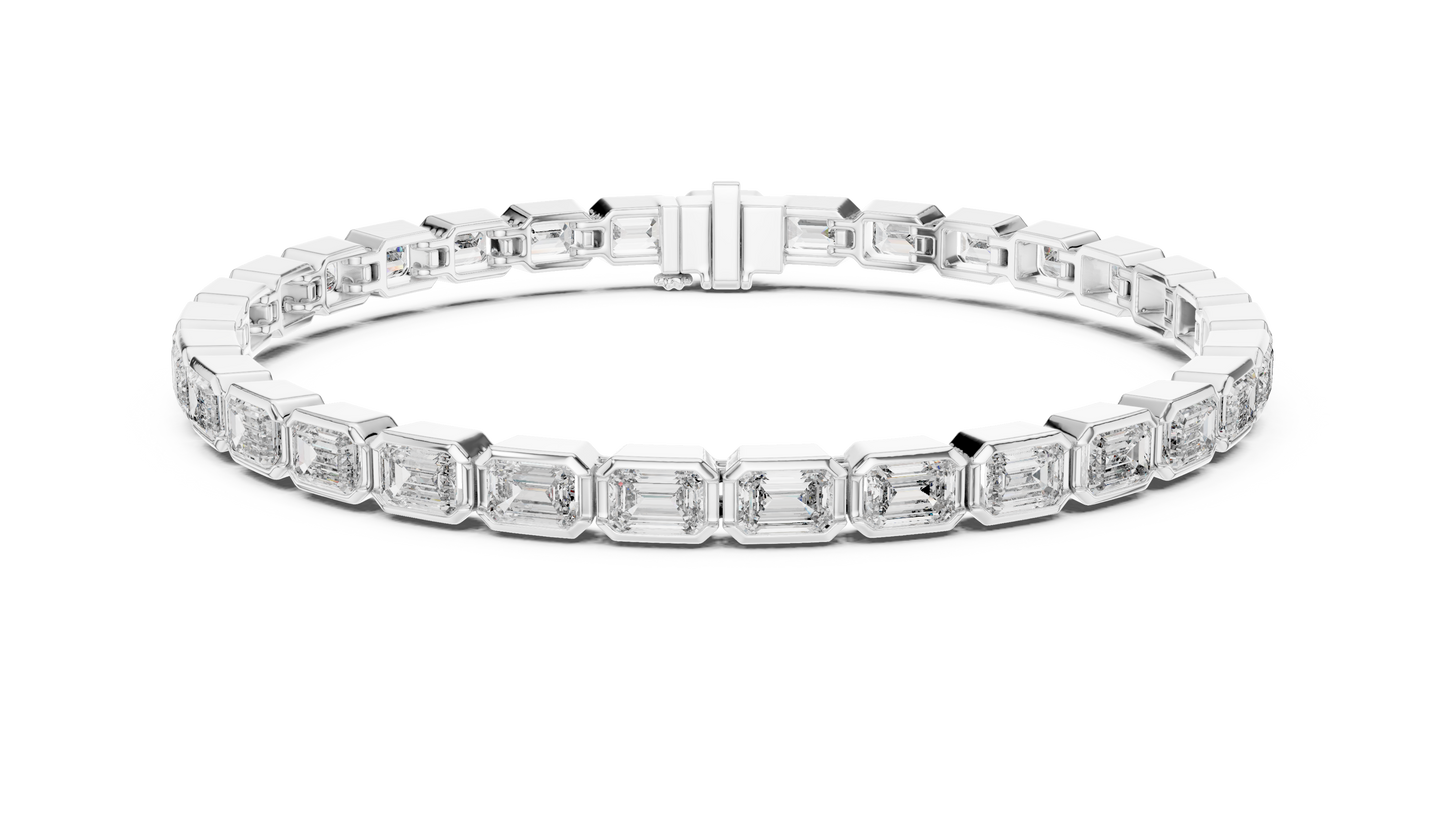 9.3CTW Emerald Cut East-West Bezel Diamond Bracelet | Solid Gold