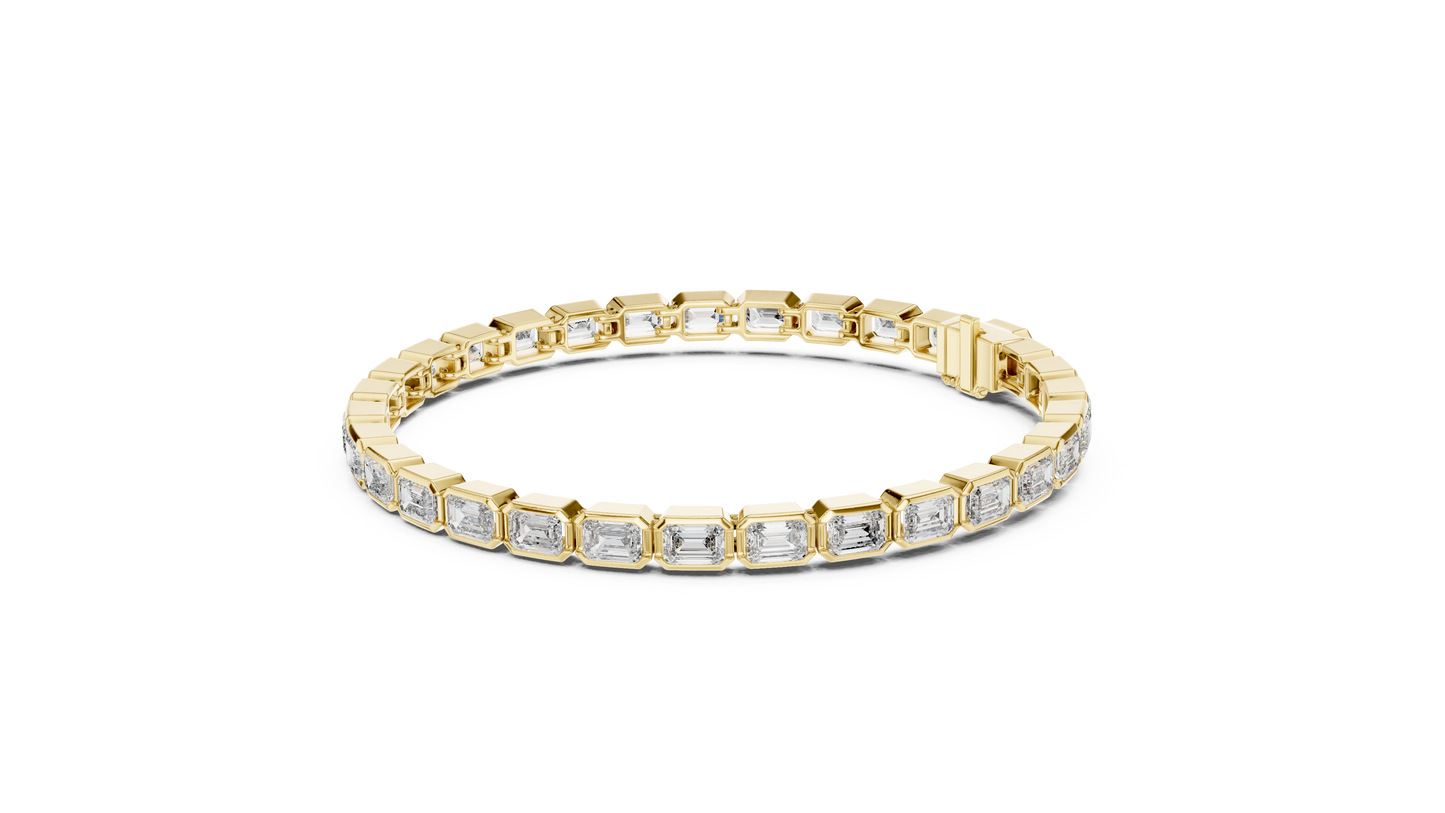 9.3CTW Emerald Cut East-West Bezel Diamond Bracelet | Solid Gold