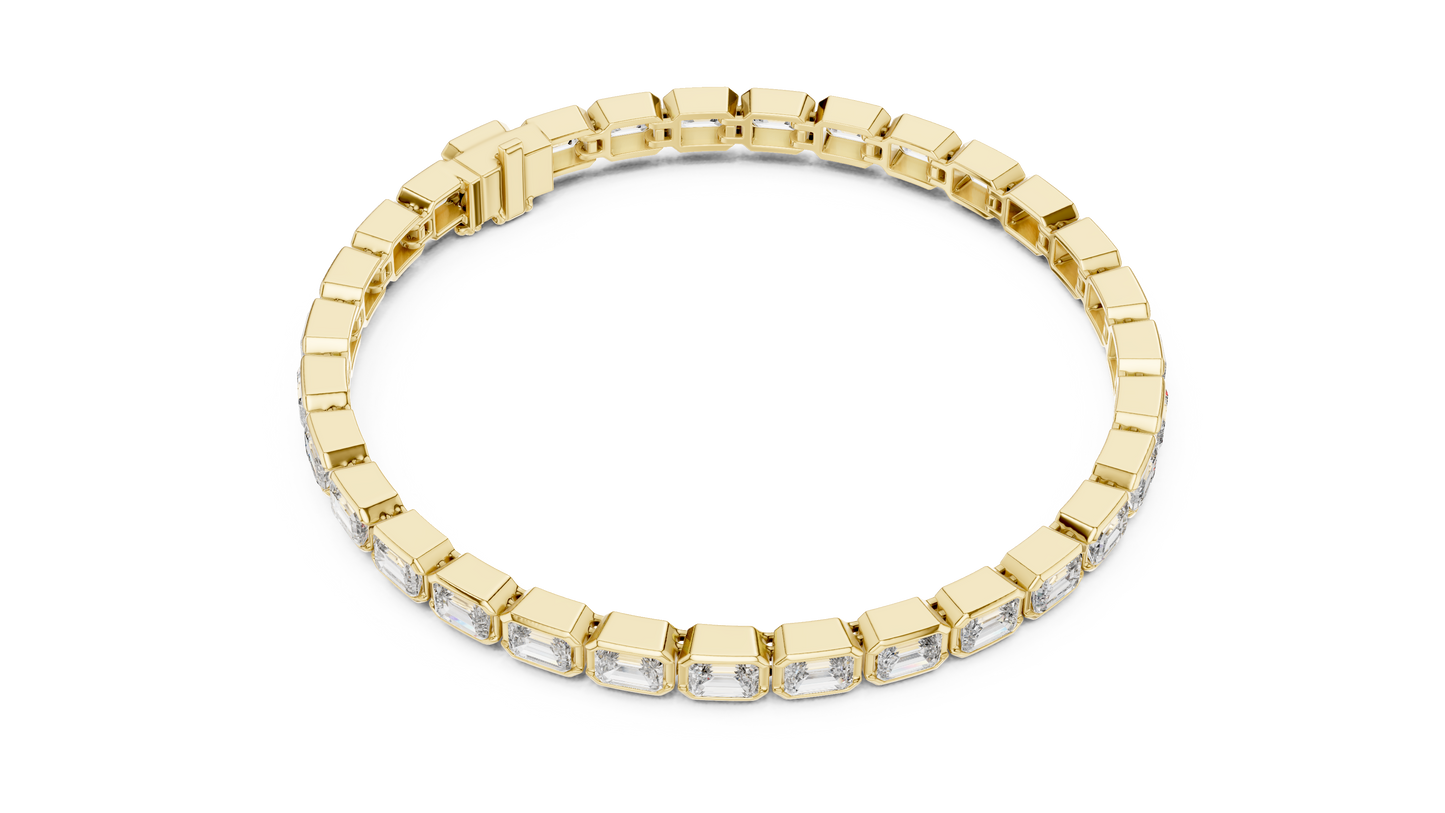 9.3CTW Emerald Cut East-West Bezel Diamond Bracelet | Solid Gold