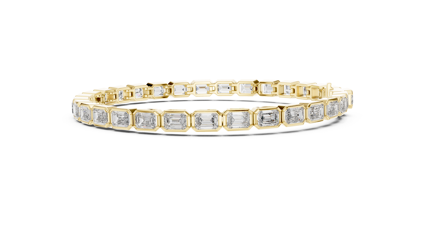 9.3CTW Emerald Cut East-West Bezel Diamond Bracelet | Solid Gold