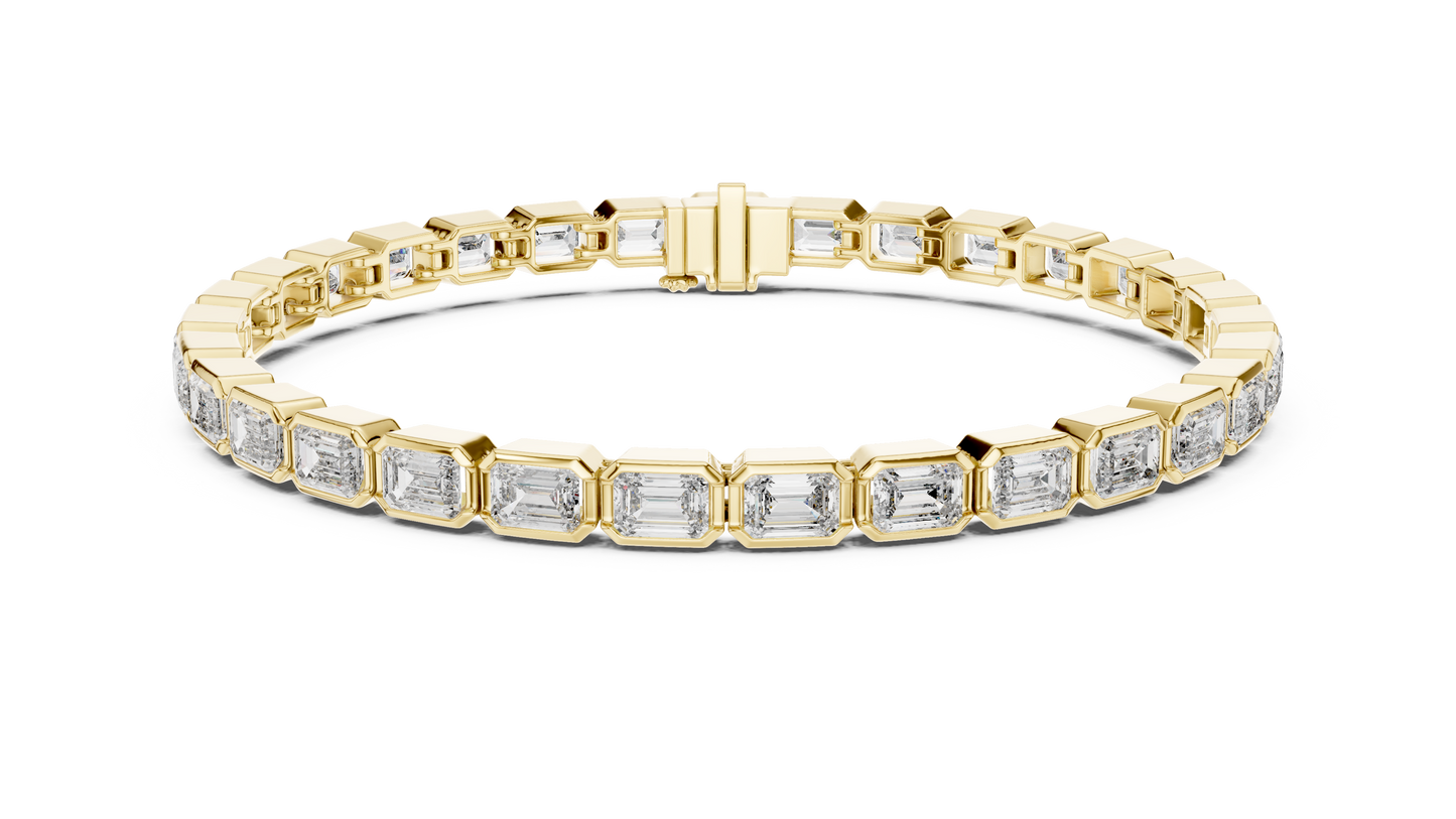 9.3CTW Emerald Cut East-West Bezel Diamond Bracelet | Solid Gold