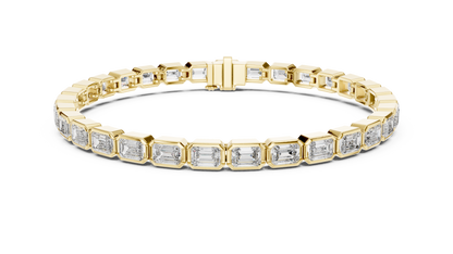 9.3CTW Emerald Cut East-West Bezel Diamond Bracelet | Solid Gold