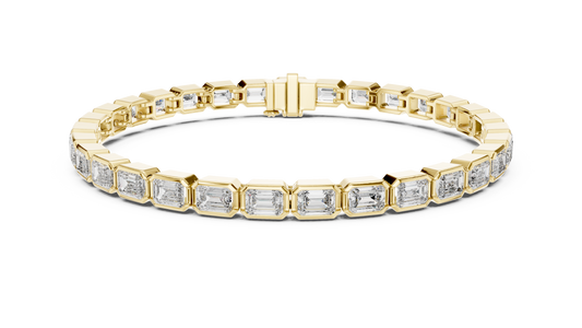 9.3CTW Emerald Cut East-West Bezel Diamond Bracelet | Solid Gold