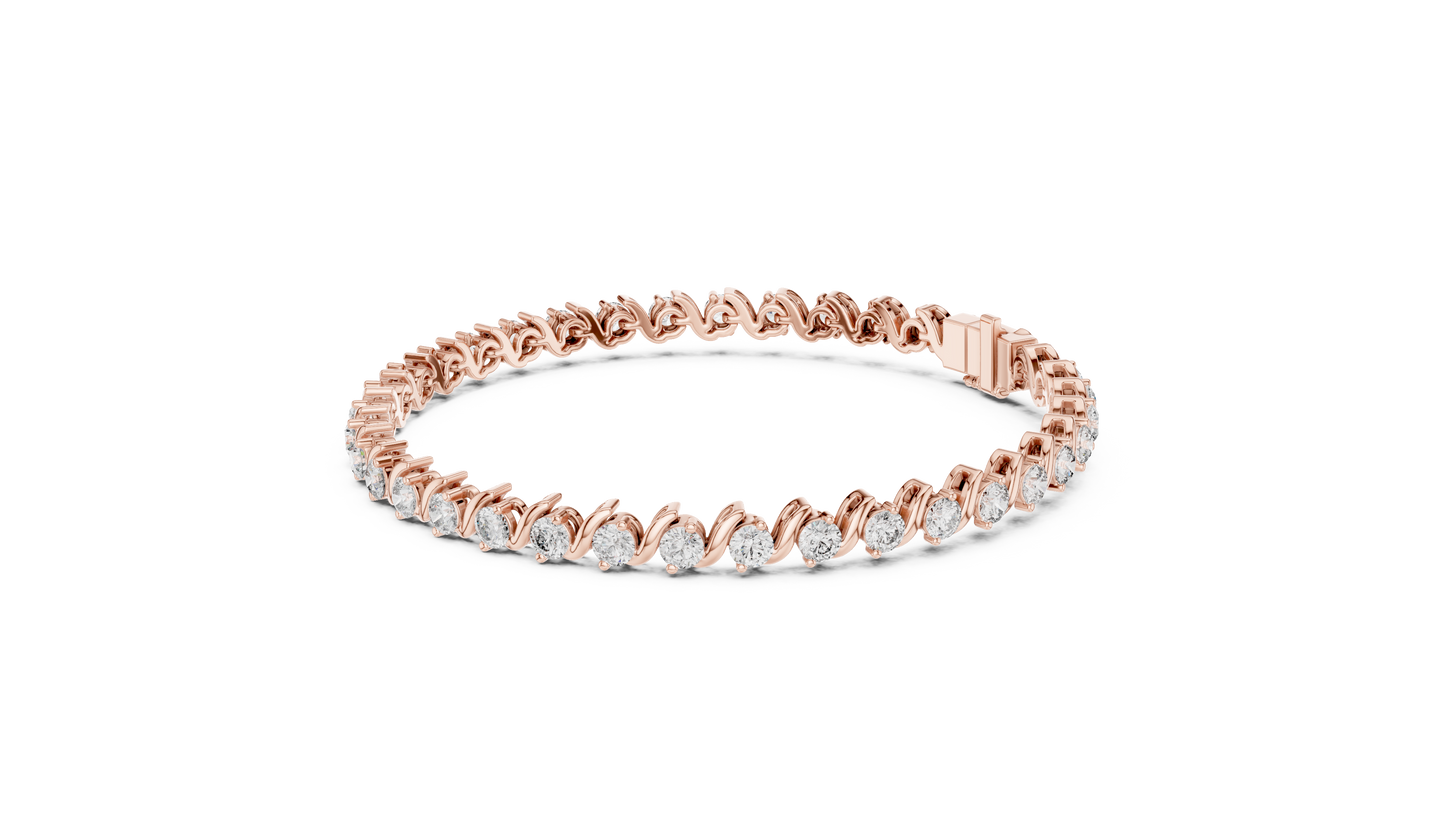 3.6CTW Round Diamond S-Link Swirl Bracelet - Yellow Gold