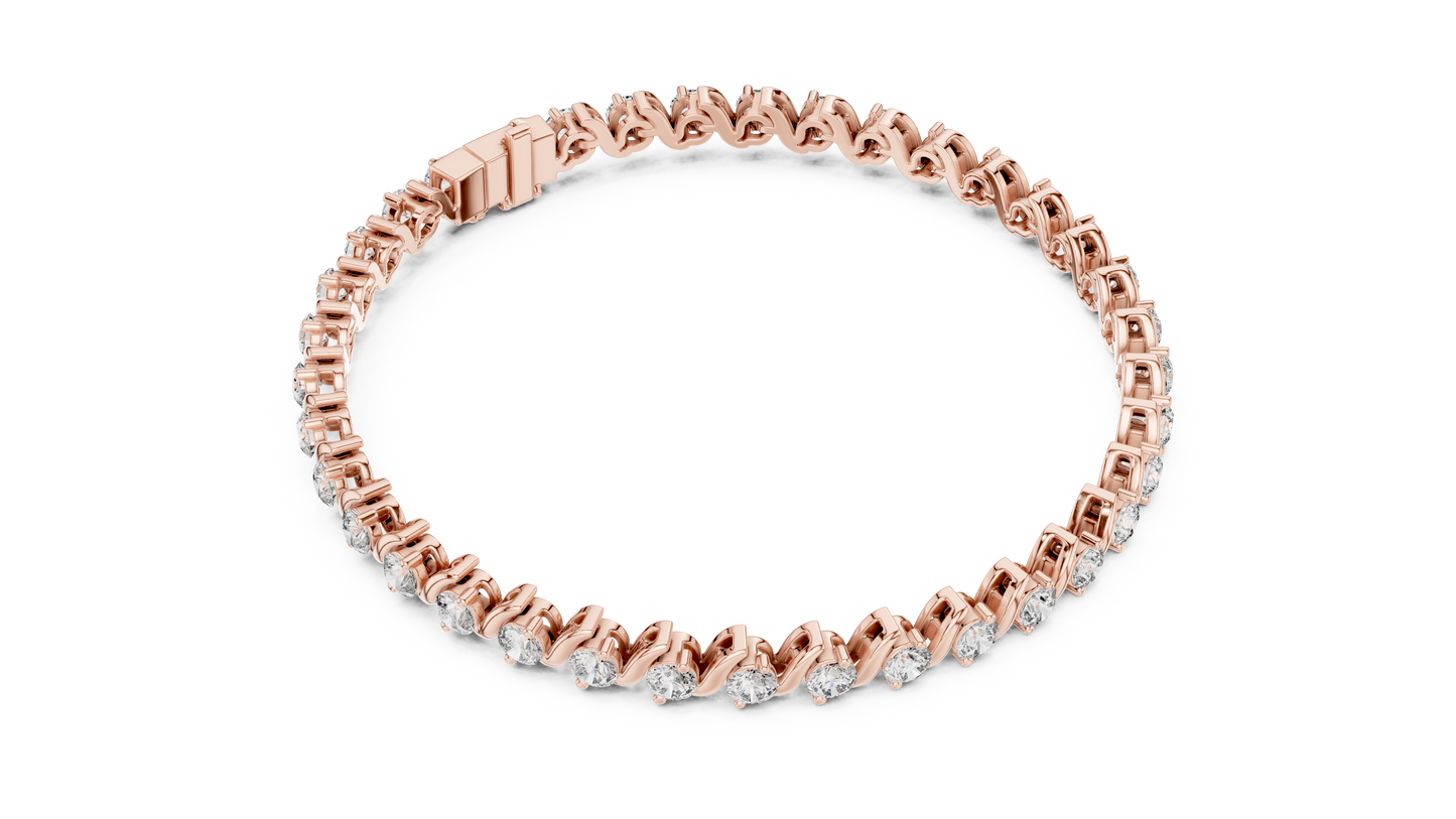 3.6CTW Round Diamond S-Link Swirl Bracelet - Yellow Gold