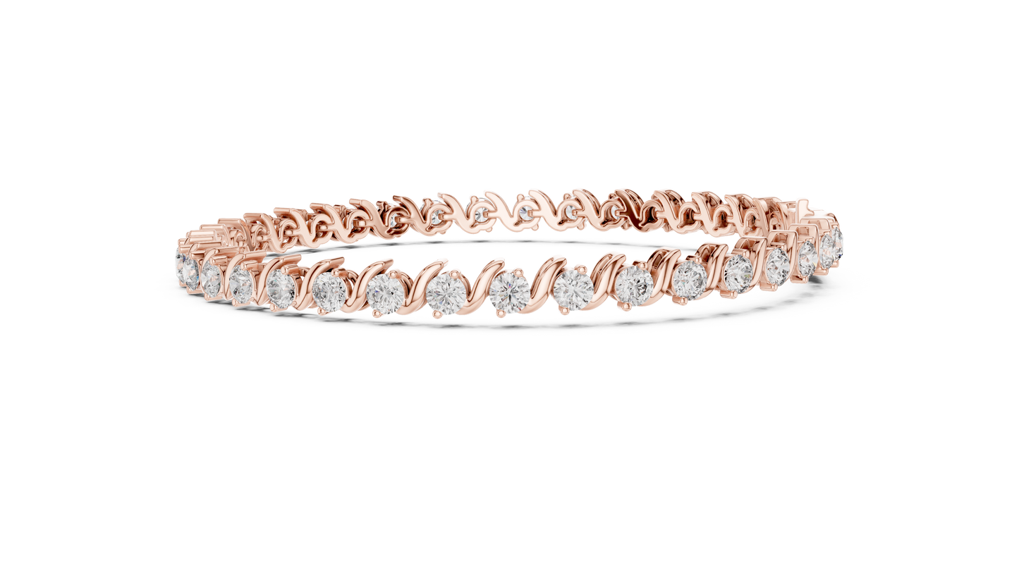 3.6CTW Round Diamond S-Link Swirl Bracelet - Yellow Gold