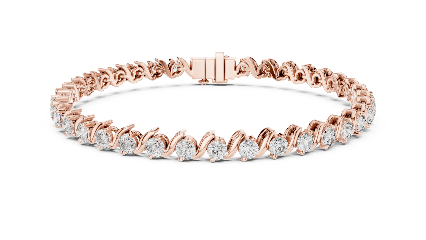 3.6CTW Round Diamond S-Link Swirl Bracelet - Yellow Gold