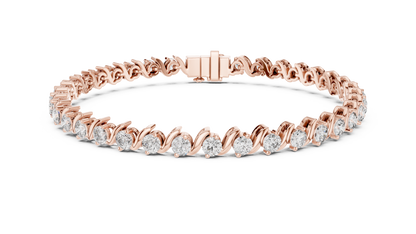 3.6CTW Round Diamond S-Link Swirl Bracelet - Yellow Gold
