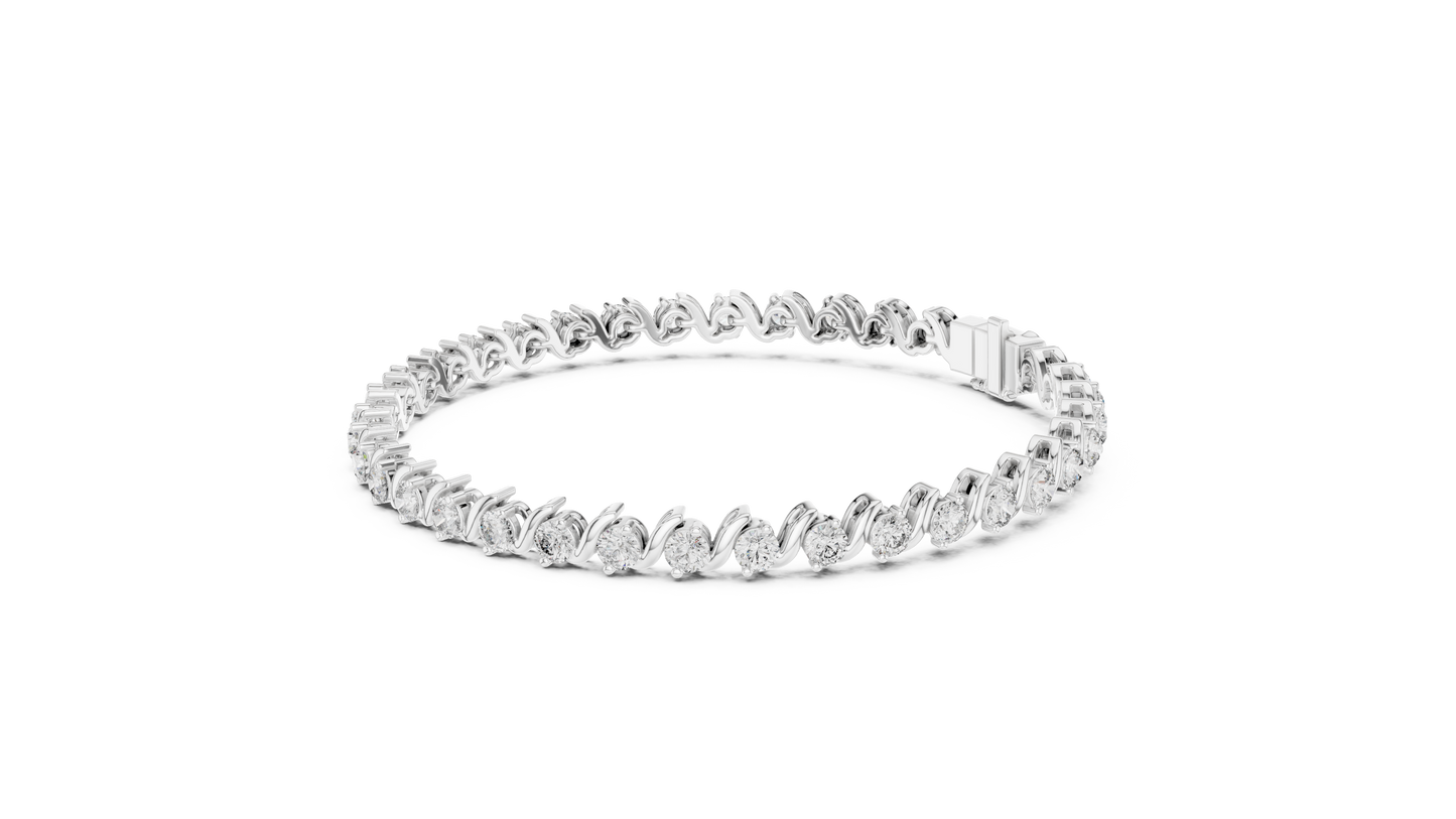 3.6CTW Round Diamond S-Link Swirl Bracelet - Yellow Gold