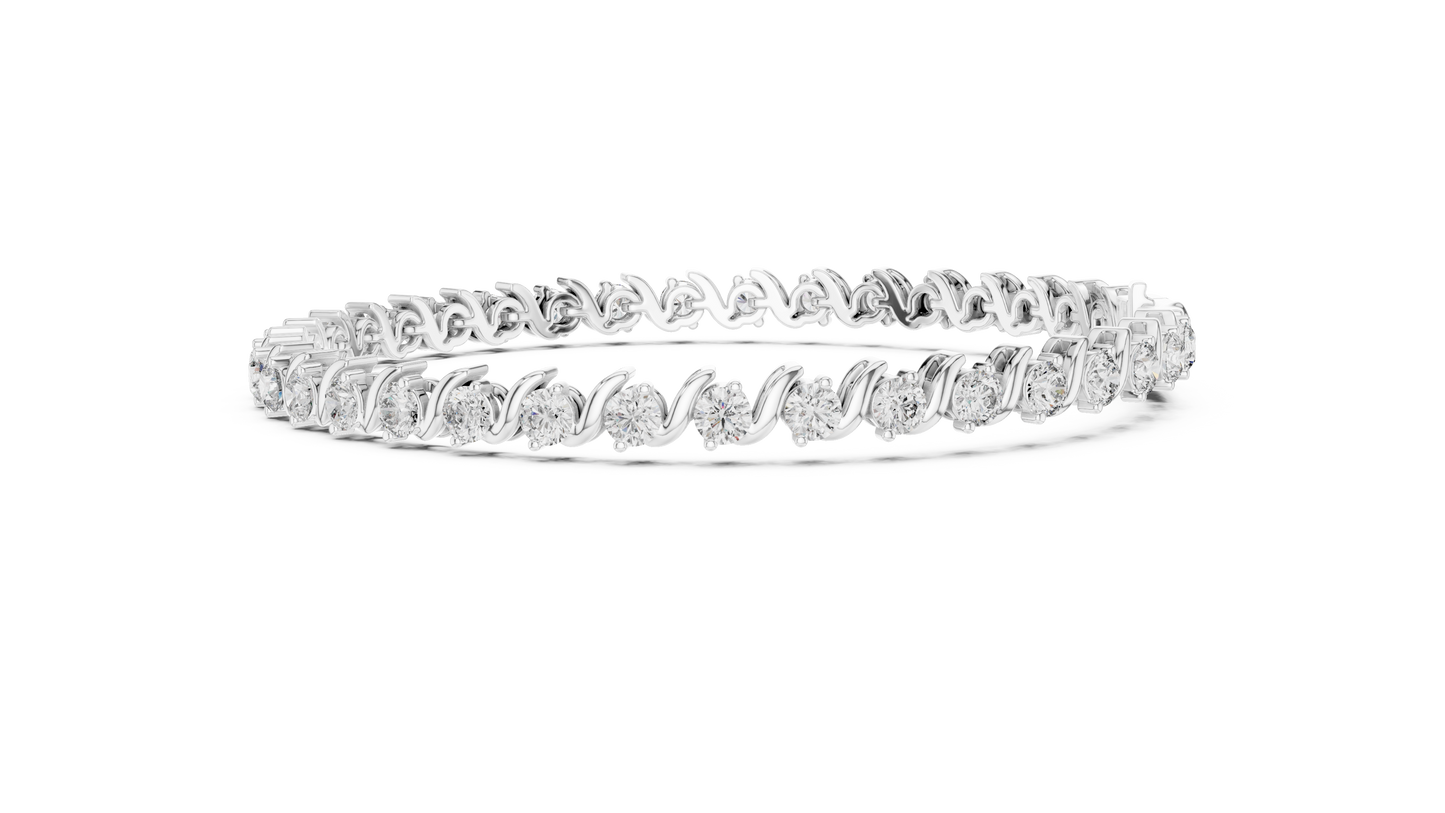 3.6CTW Round Diamond S-Link Swirl Bracelet - Yellow Gold