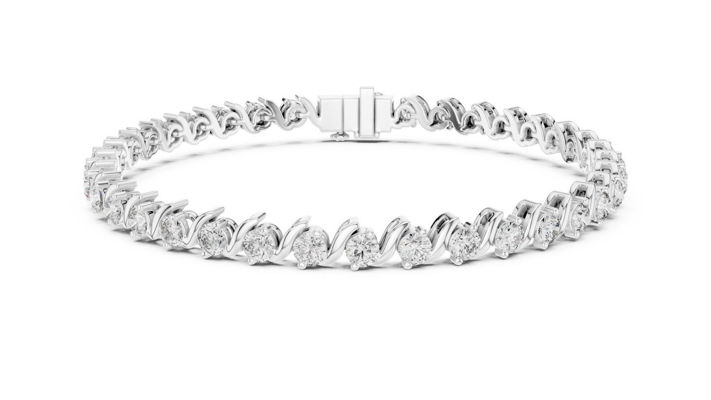 3.6CTW Round Diamond S-Link Swirl Bracelet - Yellow Gold